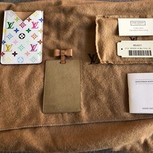 Louis Vuitton Silver Mirror Tag with Beige Bow Accent